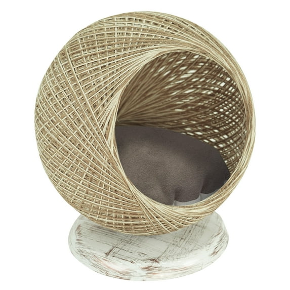 SussexHome Pets 15.75 x 15.75 x 17 Inches Pet Hammock for Cats - Scratch Resistant Cozy Covered Cat Bed for Indoor Cats - Bottom Cushioned Cat Cave Bed - Cream