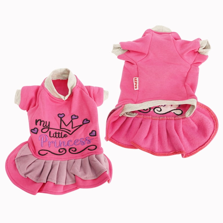 SussexHome Pets Small Dog Dress for Small Dogs for Winter - Washable Cute Dog Sweater Dress - Full Coverage Embroidered Dog Sweater for Girls - Pink