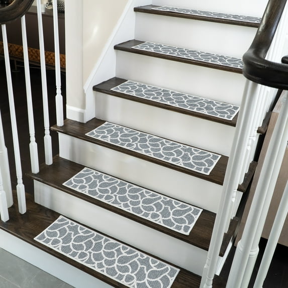 SussexHome Stone Design 9" X 28" Stair Treads - 70 % Cotton Anti-Slip Carpet Strips for Indoor Stairs-Easy to Install Stair Treads with Double Adhesive Tape-Safe, Extra-Grip, 13-Pack-Gray