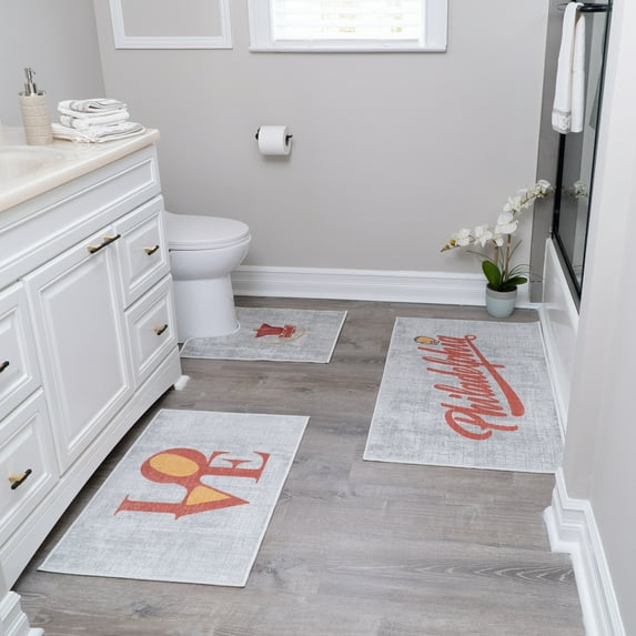 SussexHome the US States Design 3 Piece Bathroom Rugs Set - Non-Slip Ultra Thin Bath Rugs for Bathroom Floor - Washable Cotton Bathroom Mats Set