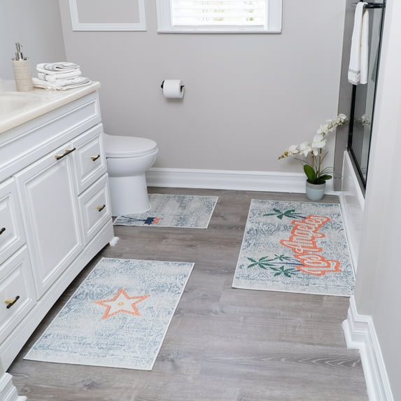 SussexHome the US States Design 3 Piece Bathroom Rugs Set - Non-Slip Ultra Thin Bath Rugs for Bathroom Floor - Washable Cotton Bathroom Mats Set