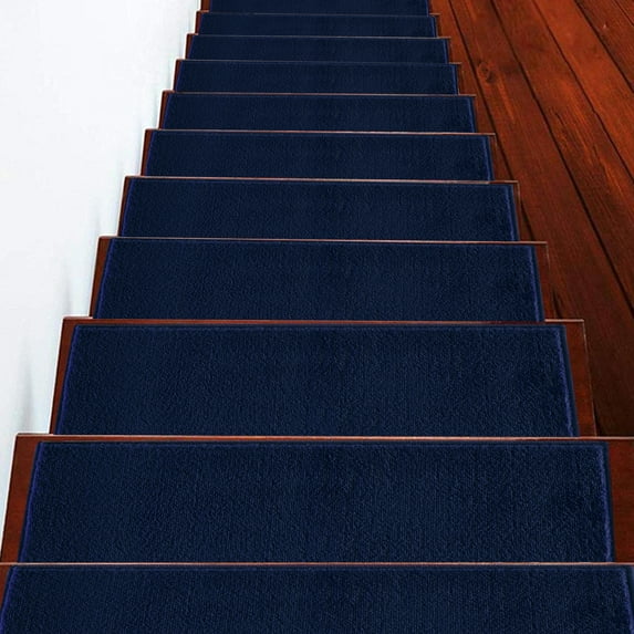 Sussexhome Carpet Stair Treads for Wooden Steps - Indoor Staircase Step Treads with Thick Carpet & Pattern Design - 9'' x 28'', Navy & White, Pack of 15