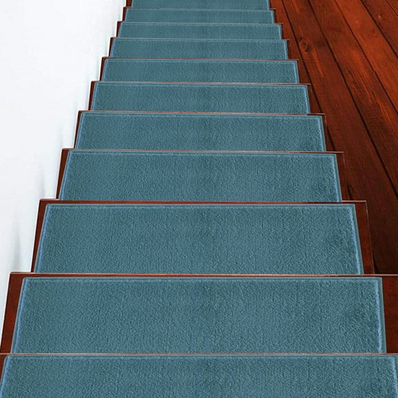Sussexhome Carpet Stair Treads for Wooden Steps - Indoor Staircase Step Treads with Thick Carpet & Pattern Design - 9'' x 28'', Teal & White, Pack of 7