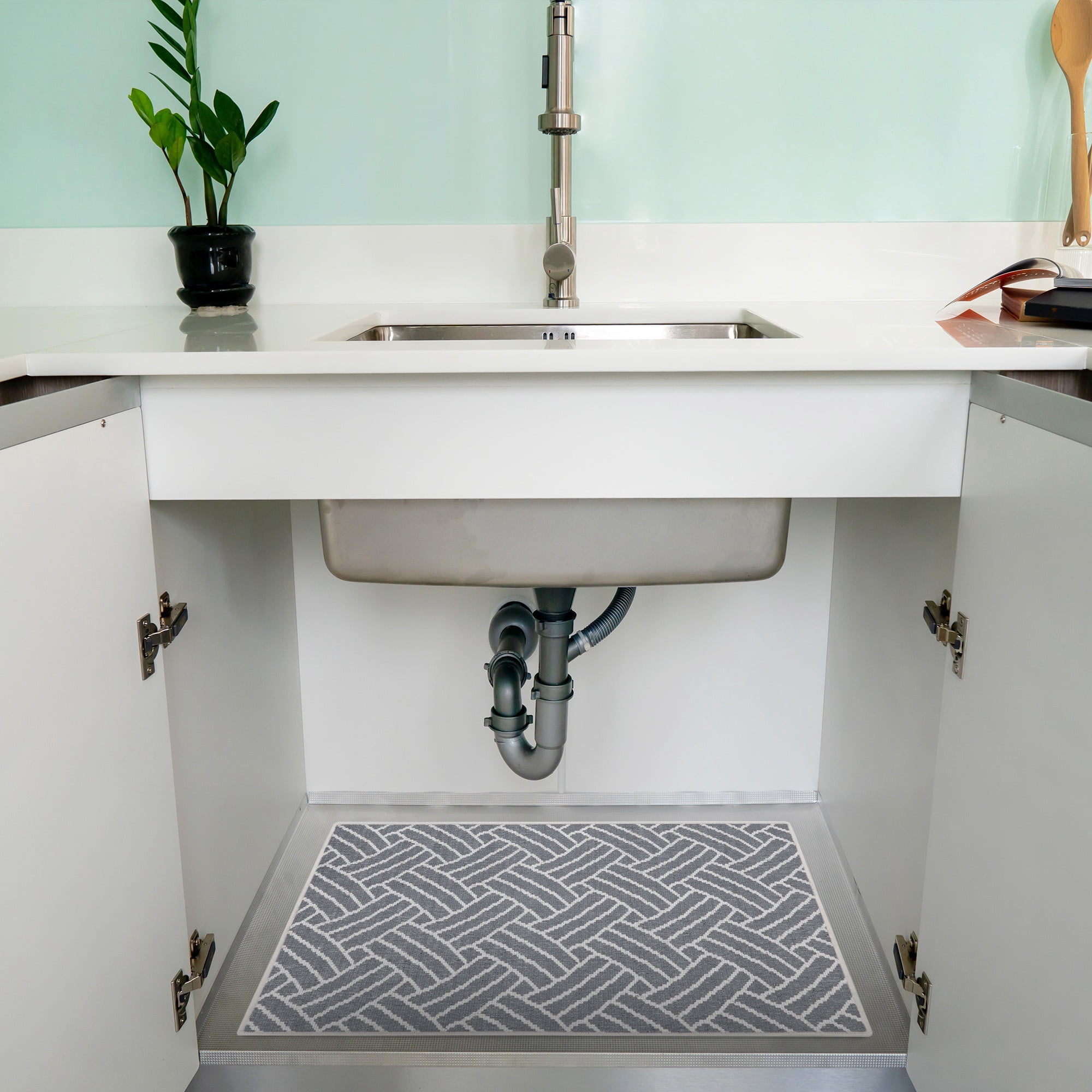 Sussexhome Under Sink Mat - Ultra-Absorbent Cotton Shelf Liners For Kitchen Cabinets - Non-Slip, Waterproof Backing - Machine Washable Surface Protector - Durable Cover, Customizable, Easy To Cut