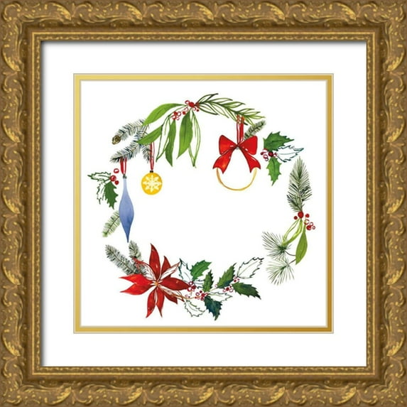 Sussman, Harriet 12x12 Gold Ornate Wood Framed with Double Matting Museum Art Print Titled - Christmas Wreath VIII