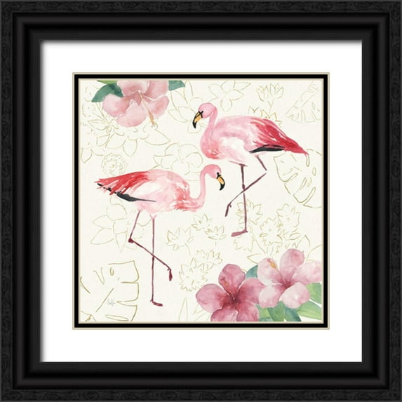 Sussman, Harriet 26x26 Black Ornate Wood Framed with Double Matting Museum Art Print Titled - Tropical Fun Bird V with Gold