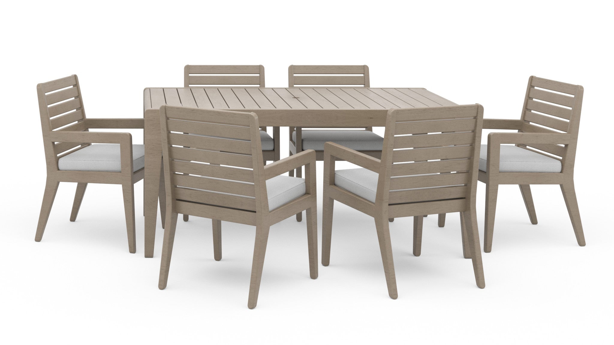 Sustain Gray Outdoor Dining Table and Six Armchairs