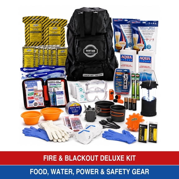 Sustain Supply 2-Person Fire and Blackout 72-Hour Emergency Backpack with Power Station, First Aid and Shelter