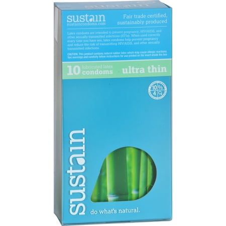 Sustain Ultra thin Lubricated Latex Condoms - 10 ct