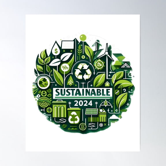 Sustainable 2024 - Eco-Friendly Future Poster Wall Art, Modern Wall Decor For Living Room Bedroom, 12x18 UNFRAMED