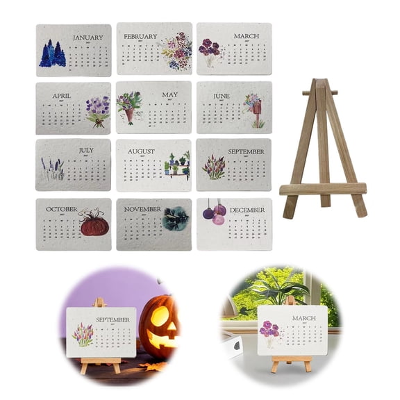 Sustainable 2027 Seed Paper Desk Calendar, 12 Months Plantable Wildflower Monthly Planner with Wooden Easel Stand, Eco‑Friendly Tabletop Decor for Home Office and Gardening Enthusiasts 1Set