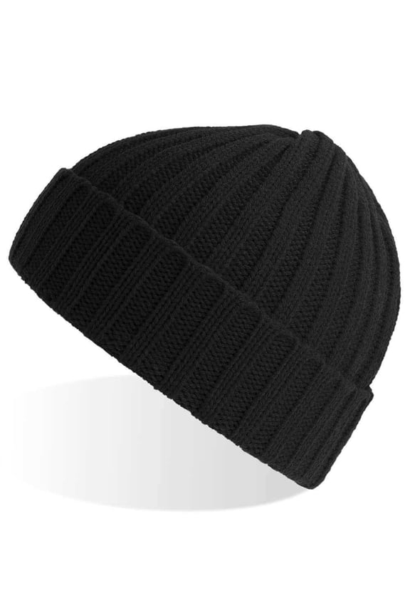 Sustainable Cable Knit, Winter Skull Beanies for Men & Women, Unisex Daily Cuffed Plain Knit Hat, Black, 1 Piece