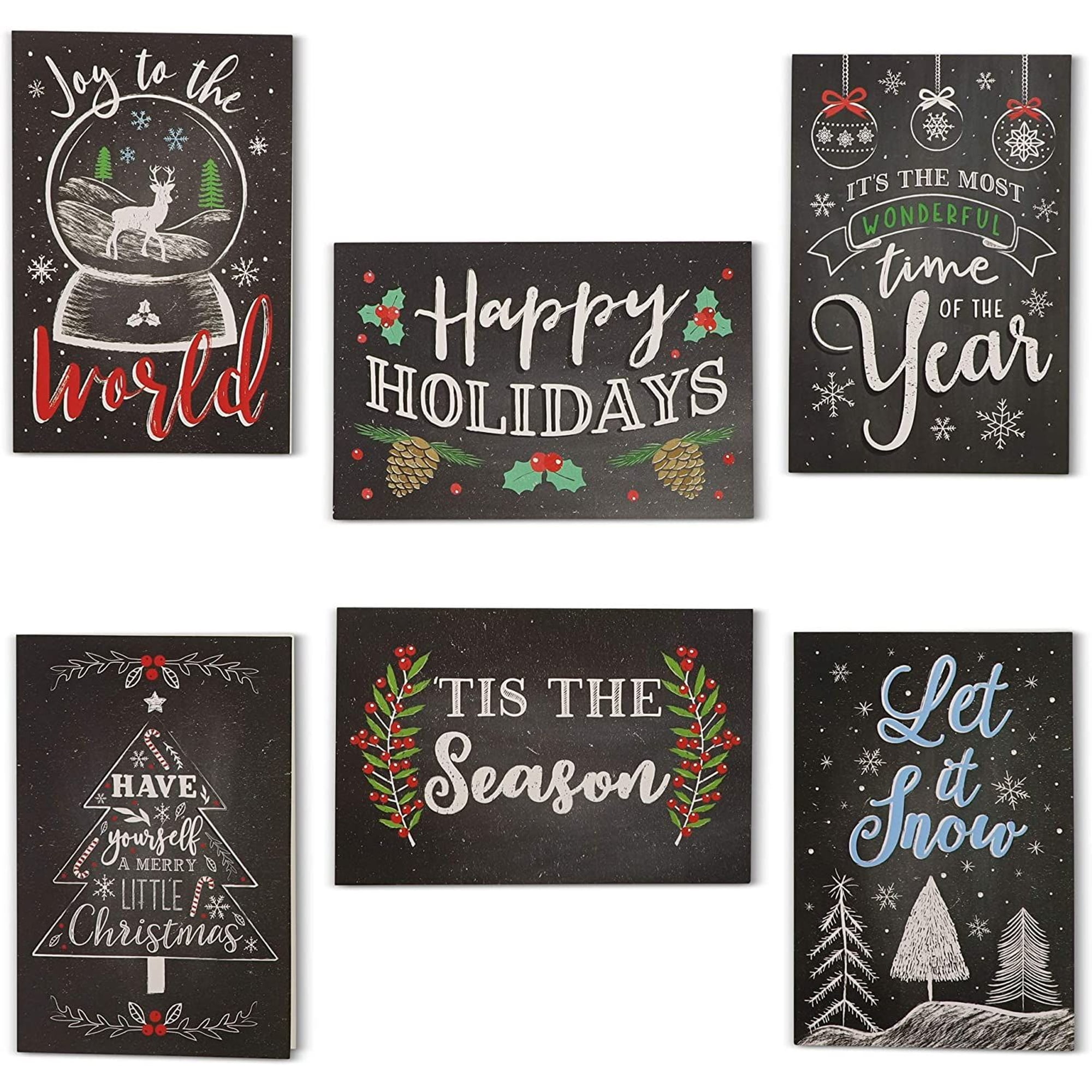 48-Pack Merry Christmas Cards with Envelopes for Sending Holiday Wishes, 4x6 Festive Holiday Greeting Card for Xmas, 6 Chalkboard Designs