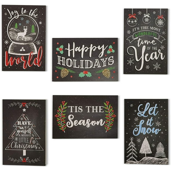 Sustainable Greetings Holiday Greeting Card with Envelope Set - Assorted Chalkboard Message Designs - 48-Pack, 4 x 6 in