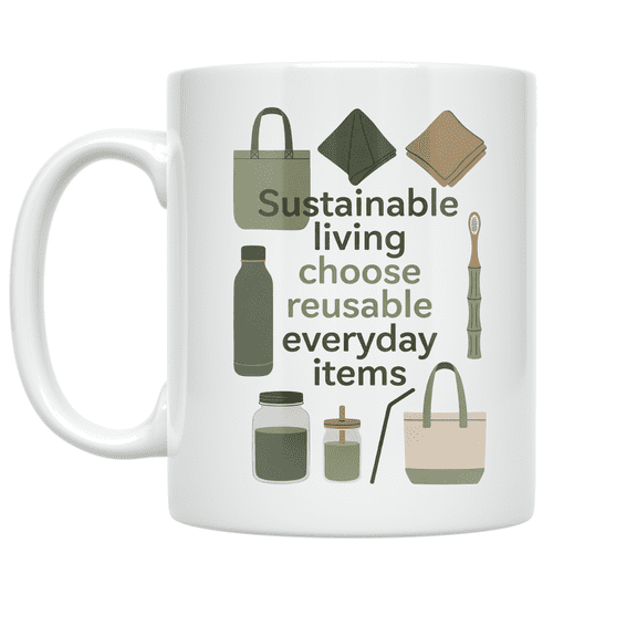 Sustainable Living Choose Reusable Everyday Items - Eco-Conscious Consumer - 11 oz Ceramic Coffee Mug