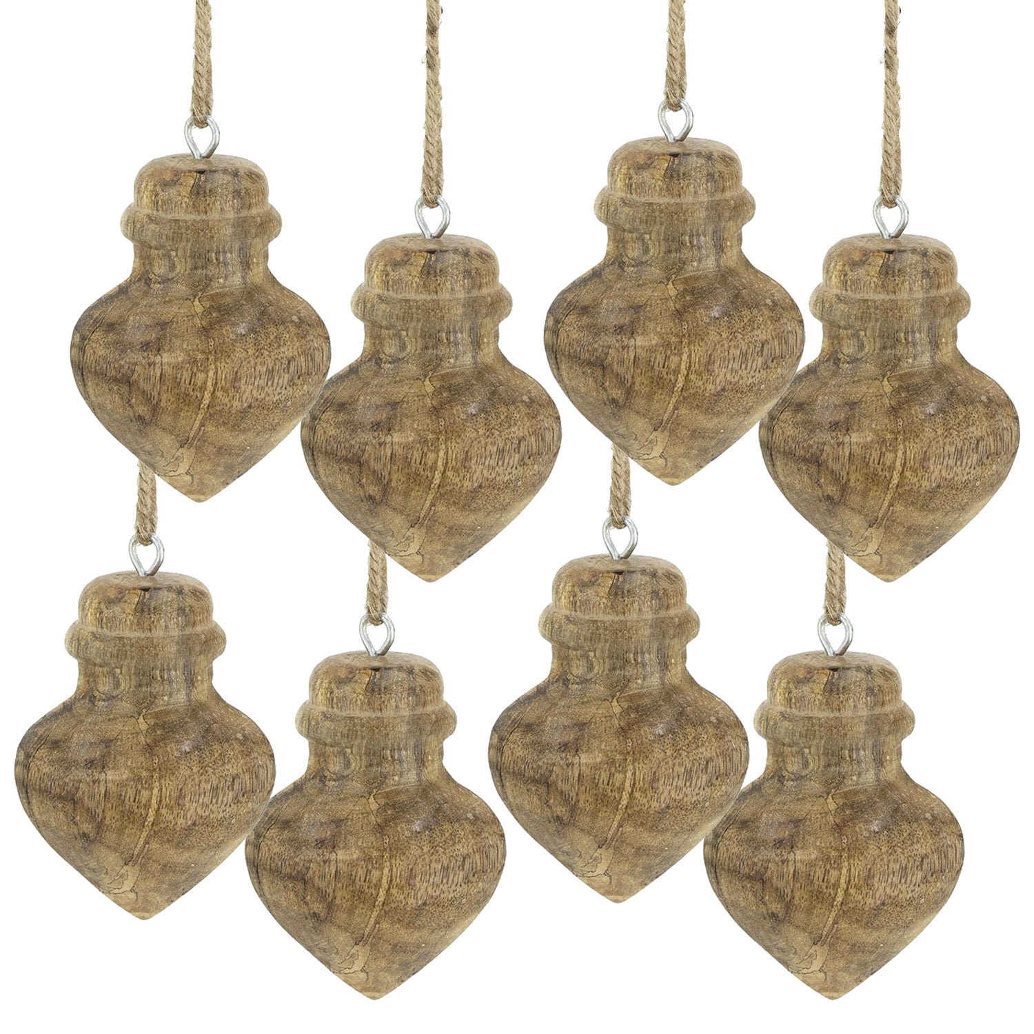 Sustainable Mango Wood Christmas Ornament 3.1 Inch Natural Grain Jute Hanger Eco-Friendly Decor