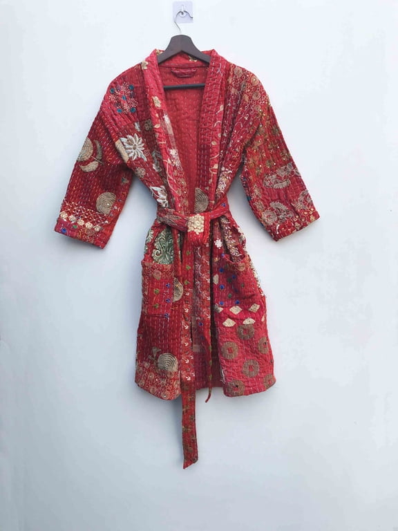Sustainable Patchwork Kimono Coat Embroidered Quilted Cotton Handmade Slow Fashion Jacket, Lightweight Robe Jacket, Statement Kimono Top, Soft Cotton Wrap