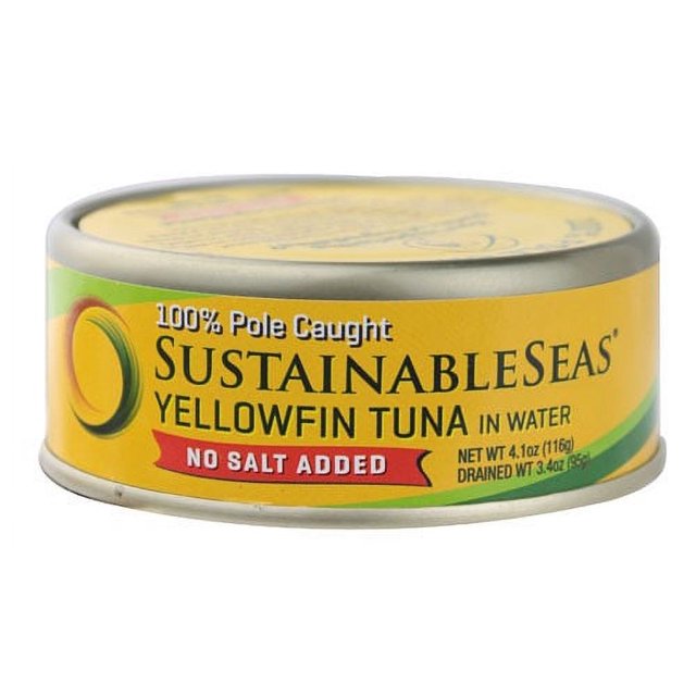 Sustainable Seas Canned Yellowfin Tuna, No Salt Added, in Water, 4.1 Oz