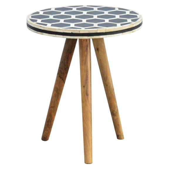Smooth Finish, Bone Inlay Top - Mango Wood Tripod Stool