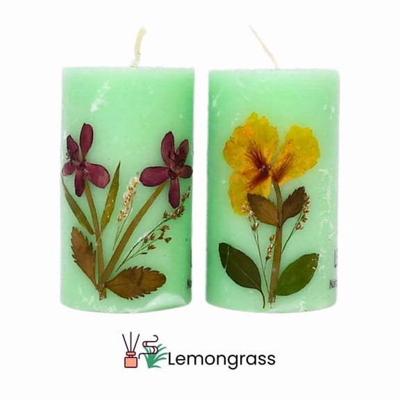 Sustainable Soy Wax Pillar Candle with Essential Oils & Dried Flowers - Cinnamon Orange Scent