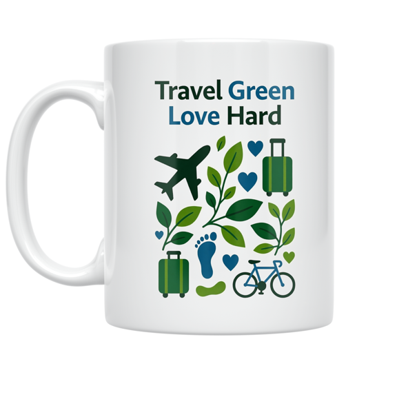 Sustainable Travel Green Love Hard - Eco-Conscious Traveler - 11 oz Ceramic Coffee Mug