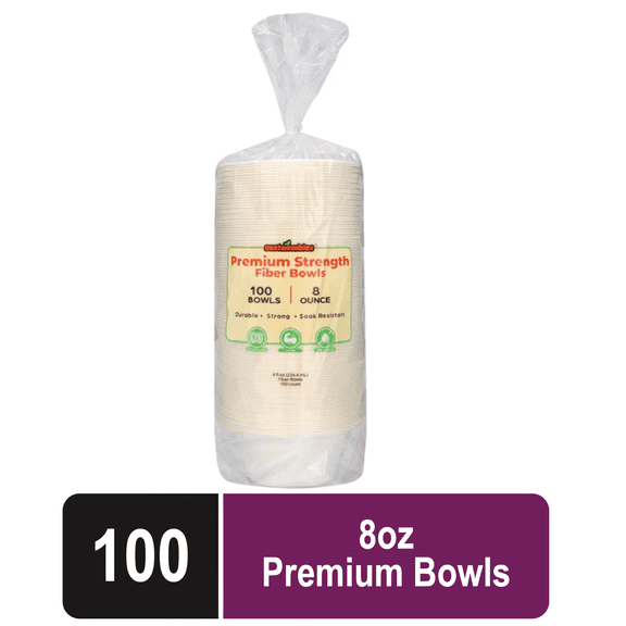 Heavy Duty Sustainables Premium Bowls 100ct, 8oz, Compostable, Eco-Friendly, Sugarcane