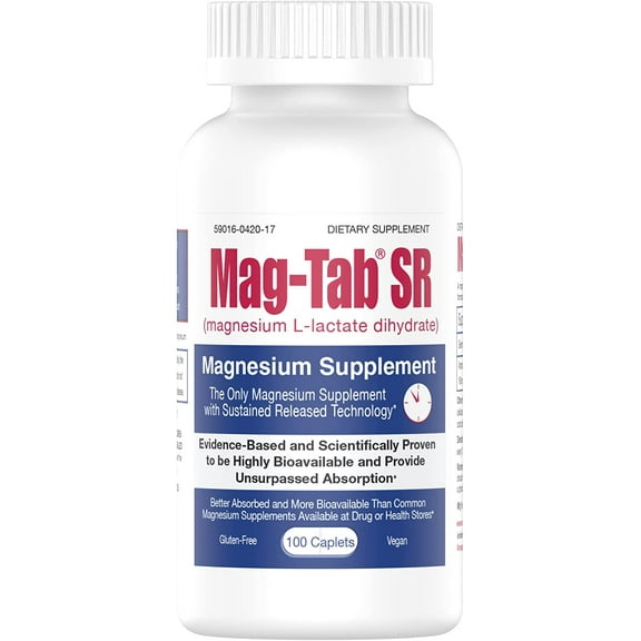 Sustained Release Magnesium-100 Count Mag-TabSR-Helps Sleep, Metabolic Issues, Muscle Cramps, Maintains Blood Pressure in Range, Increases Magnesium Stores in The Body for Magnesium Sufficiency