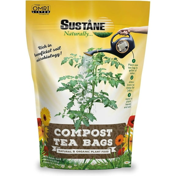 Sustane Compost Tea Bags – Organic Fertilizer for Flowers, Veggies And Trees - 12 Count Per Bag