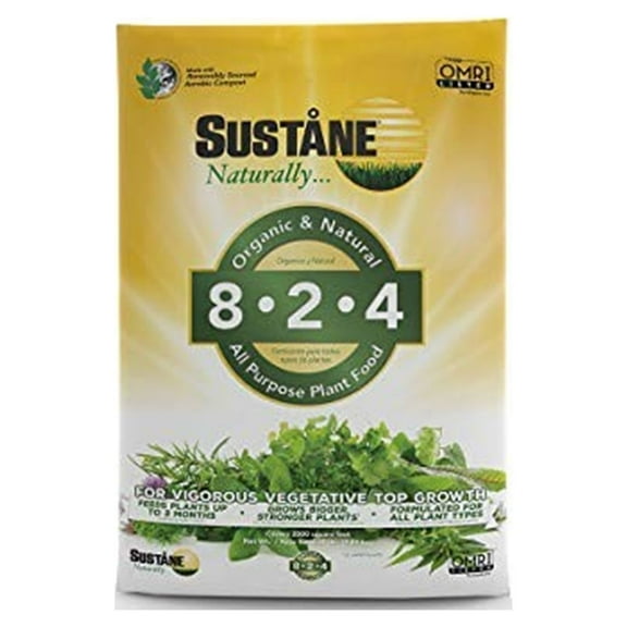 Sustane Lawn & Plant Food 8-2-4 Organic Fertilizer Slow-Release All Purpose Plant Food for Lawns, Gardens, Flowers & Shrubs 20 lb