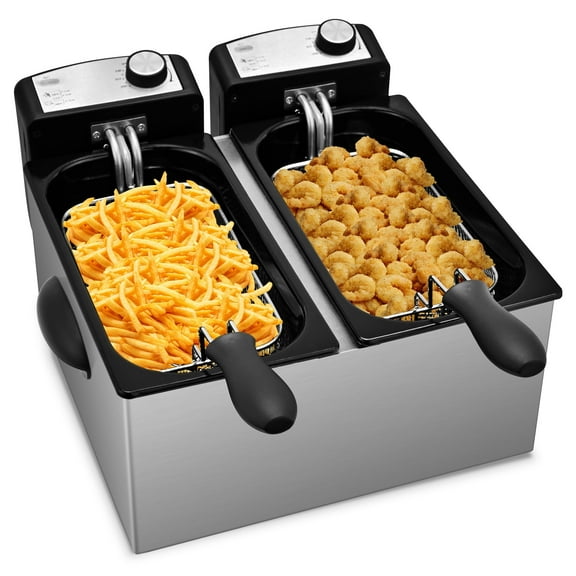 6.0L Stainless Steel Double Electric Deep Fryer, 3000W Fast Heating with Adjustable Temperature Control, Overheat Protection & Removable Lids – Safe & Efficient Home Kitchen Fryer