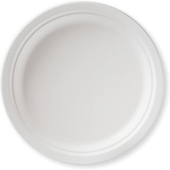 Susty Party 10-Inch Compostable Round (50-Count) Sugarcane Heavy Duty Disposable Biodegradable Plate for Dinner White