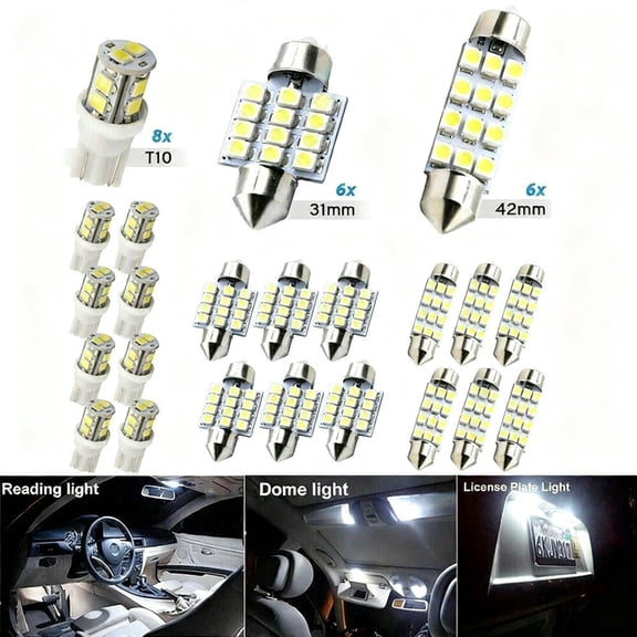 Susucar 20pcs 6000K White LED Interior Lights Bulbs Kit Universal for Car Dome Map Trunk License Plate Lamps