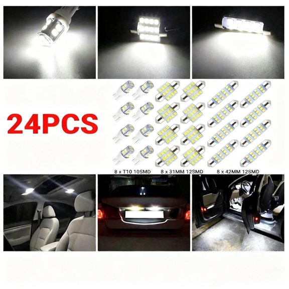 Susucar 24PCS Interior Led Lights for Cars 6500K High Bright Universal for Car Dome Map Door Trunk License Plate Lamps