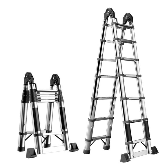 Susuchens Telescoping Extension Ladder Stainless Steel Collapsible Ladder with Locking Mechanism,330lbs Heavy Duty, Wide Anti-Slip Pedals