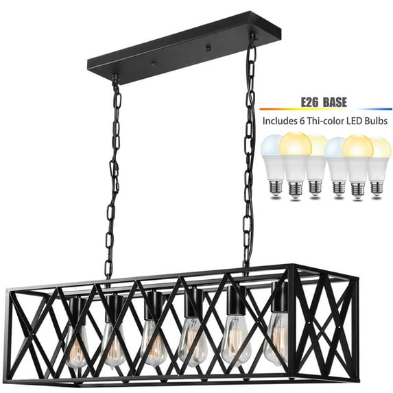 Susuzi 6-Light Pendant Lights for Kitchen Island Industrial Lantern Pendant Light Fixtures, Farmhouse Adjustable Height Hanging Pendant Lighting for Dining Room