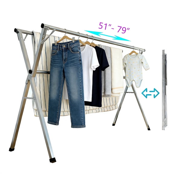 Susuzi 79 Inches Clothes Drying Rack, Stainless Steel Garment Rack Adjustable and Foldable Laundry Drying Rack