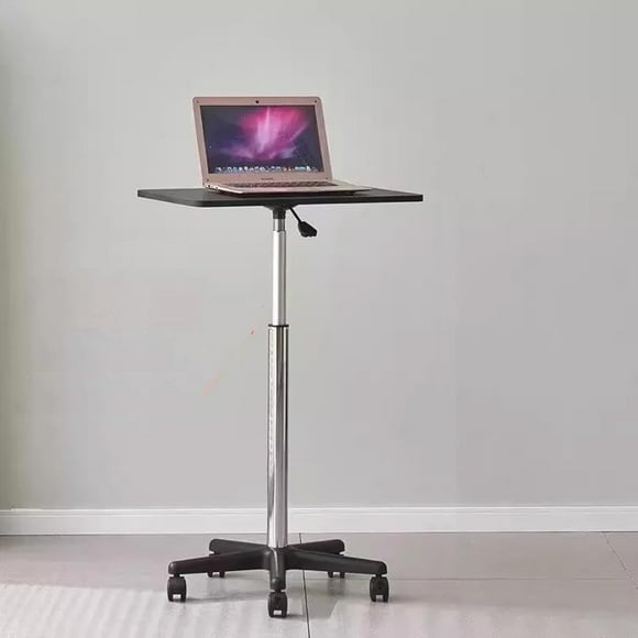 Susuzi Height Adjustable Rolling Laptop Desk, 360 Rotating Tabletop, Adjustable Overbed Table with Lockable Wheels, Carbon Fiber MDF Top - Portable Workstation for Bed, Office Hospital