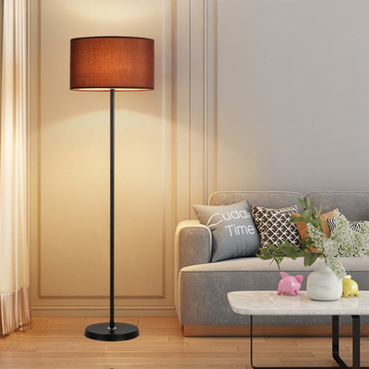 Susuzi Modern Floor Lamp Simple Design, 60" Tall Lamps for Living Room Bedroom Office Dining Room Kitchen, Black Pole Lamp With Bulb