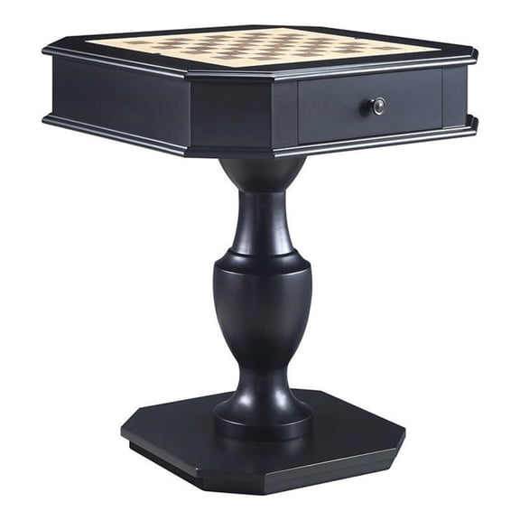 Susy 28 Inch Wood Reversible Board Game Table with Pedestal Stand, Black- Saltoro Sherpi