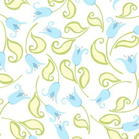 Susybee Blue Teal Tulips and Bees 100% Cotton Fabric sold by the yard