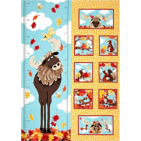 Susybee Bruce The Moose Growth Chart 29.5in Panel Light Gold 100% Cotton Fabric sold by the yard
