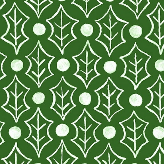 Susybee Christmas Collection Holly Leaves Green 100% Cotton Fabric sold by the yard