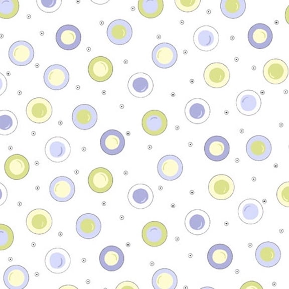 Susybee Green Blue Circle Dots on White 100% Cotton Fabric sold by the yard