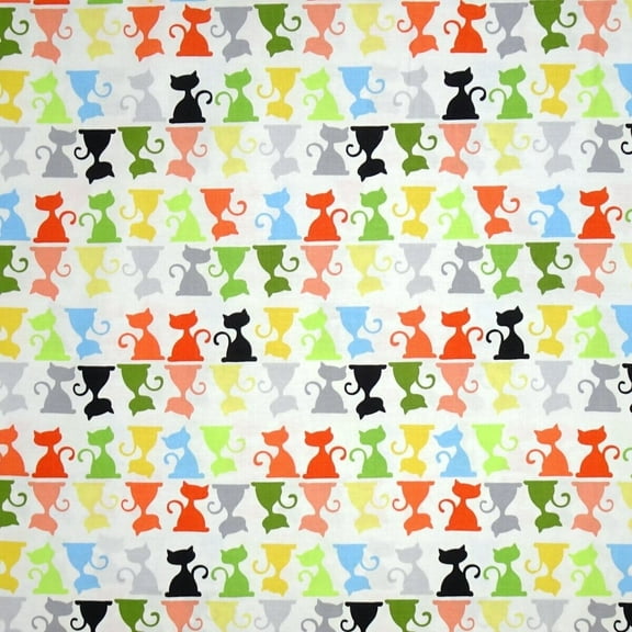Susybee Hamil Textiles Purrl The Cat Silouettes Multi colored 100% Cotton Fabric sold by the yard