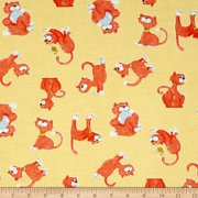 Susybee Hamil Textiles Purrl the Cat Tossed Cats Yellow Quilt 100% Cotton Fabric sold by the yard