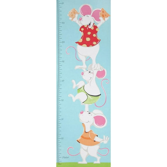 Susybee Lewe & Norton Cheese Growth 15x43in. Panel Growth Chart Mouse Blue 100% Cotton Fabric sold by the panel