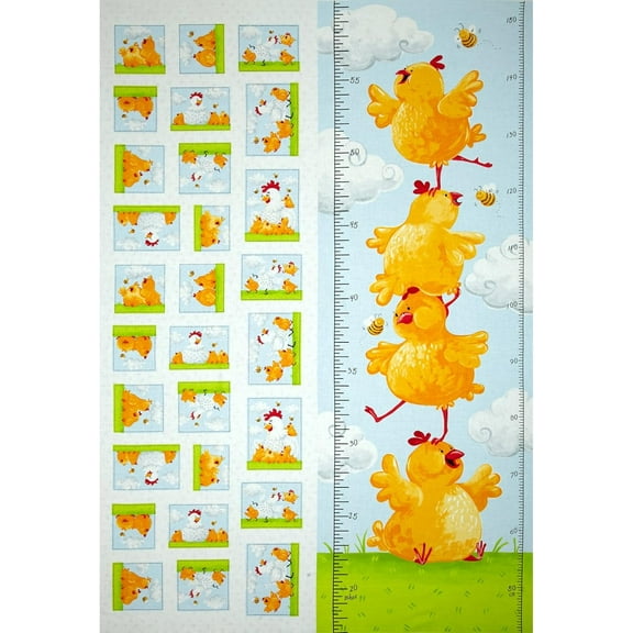 Susybee Pippa & Chicks Pippa Growth Chart 30x43in Panel Blue 100% Cotton Fabric sold by the yard