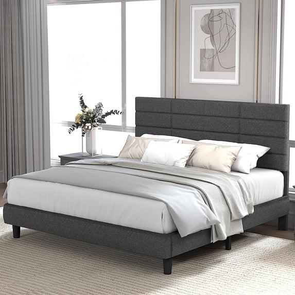 Sutaifuri Modern Platform Bed Frame Queen Size,with Adjustable Fabric Headboard and Wood Slats Support