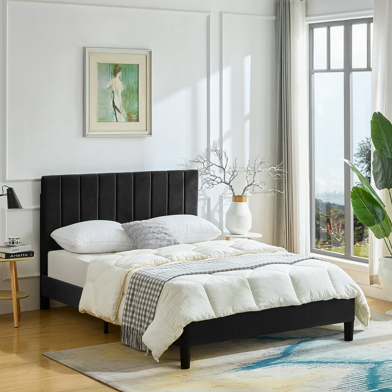 Sutaifuri Queen Size Velvet Upholstered Bed Frame with