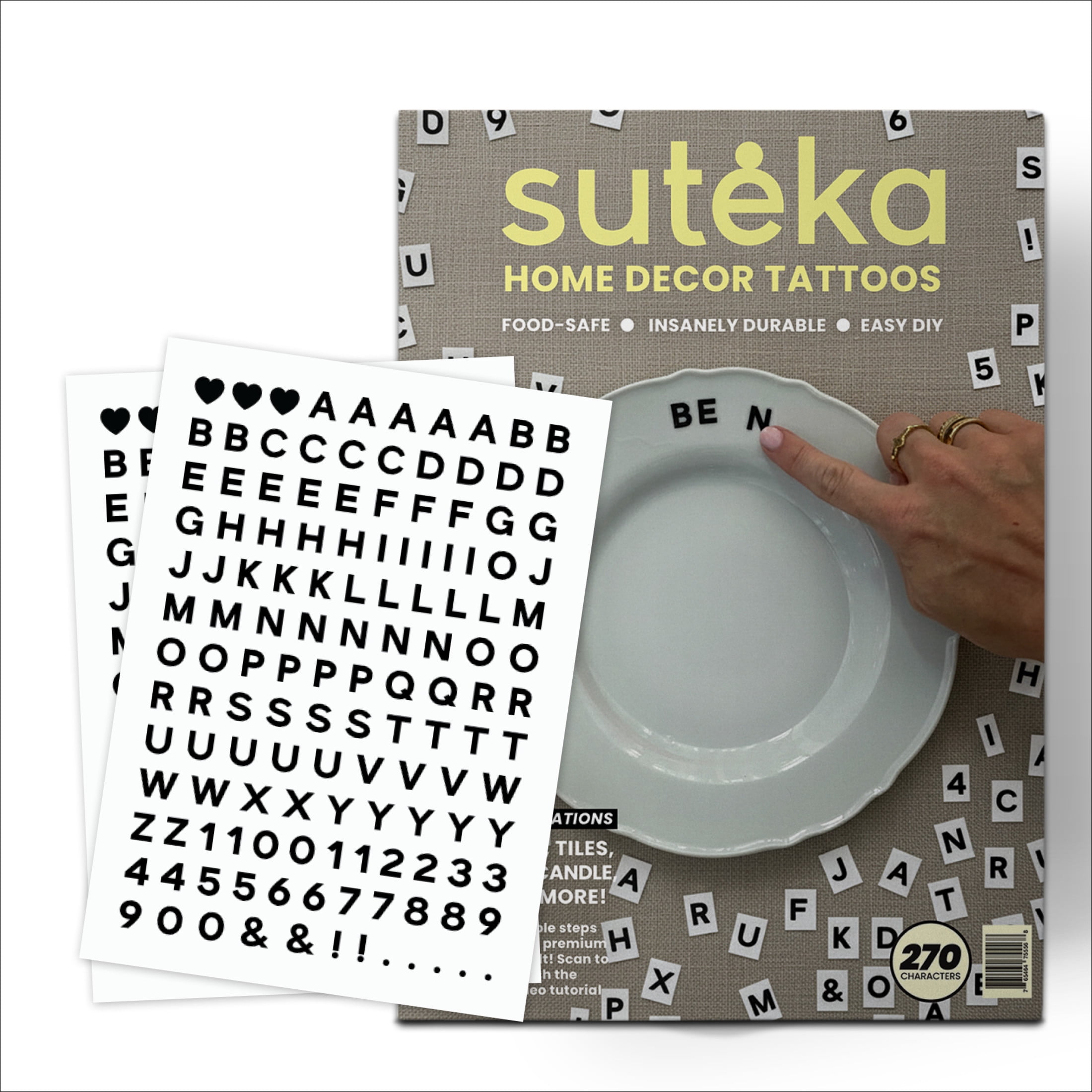 Suteka Wall Decal Black Small Letter 270 Pieces - Semi Permanent Wall Decal Alphabet Stickers for DIY Home Decor, Ideal for Smooth Surfaces, Apartment-Friendly & Easy to Apply